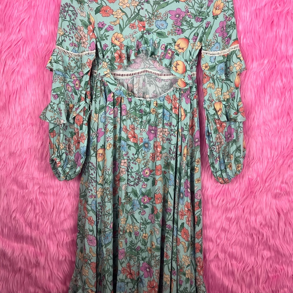 Free People dress is so fun and flirty sz small aqua, floral print